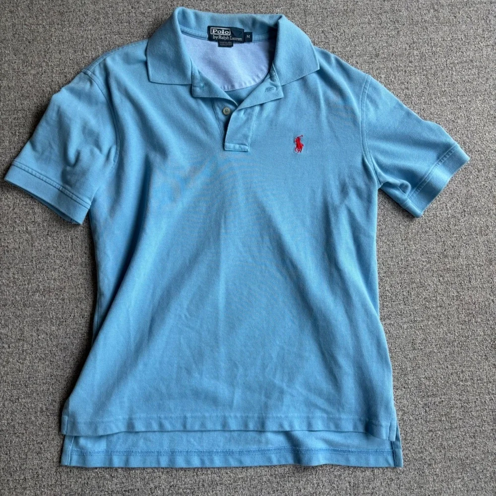 Polo Ralph Lauren Polo Shirt Mens M Short Sleeve Light Blue Red Pony Logo Cotton